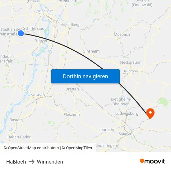 Haßloch to Winnenden map