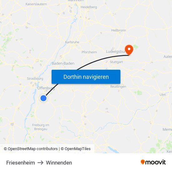 Friesenheim to Winnenden map