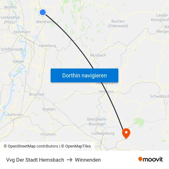 Vvg Der Stadt Hemsbach to Winnenden map