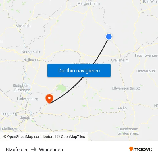 Blaufelden to Winnenden map