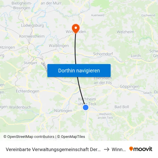 Vereinbarte Verwaltungsgemeinschaft Der Stadt Kirchheim Unter Teck to Winnenden map