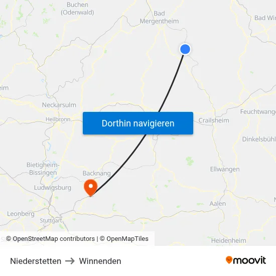 Niederstetten to Winnenden map