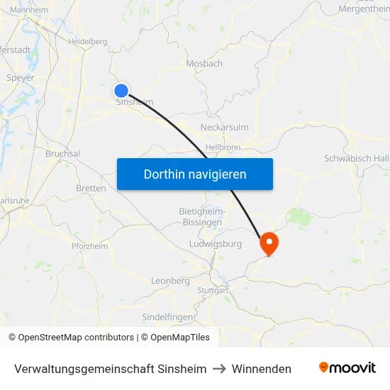 Verwaltungsgemeinschaft Sinsheim to Winnenden map