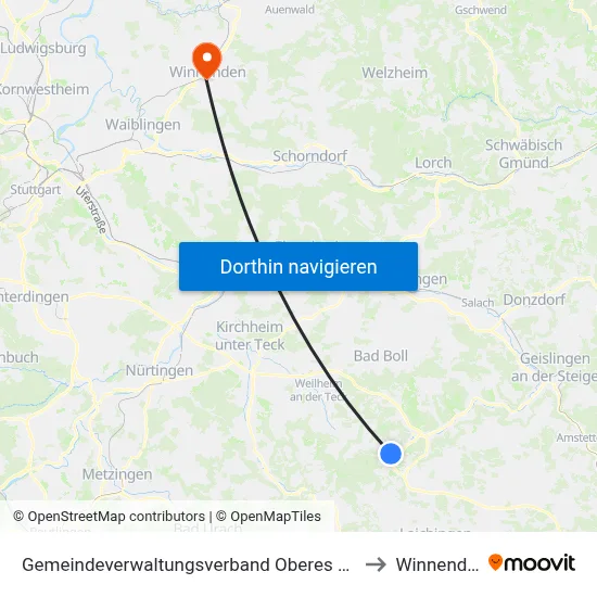 Gemeindeverwaltungsverband Oberes Filstal to Winnenden map