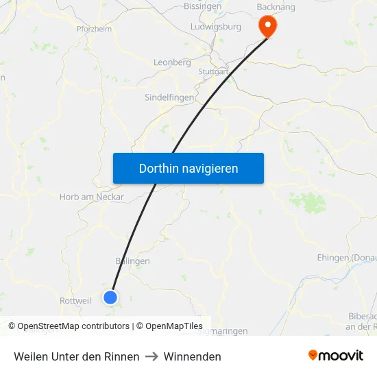 Weilen Unter den Rinnen to Winnenden map