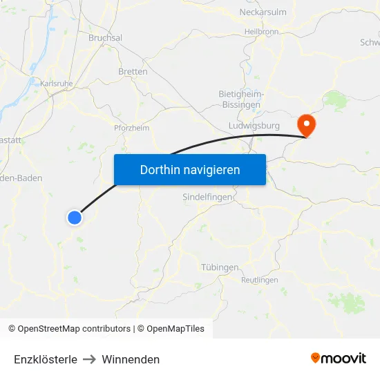 Enzklösterle to Winnenden map