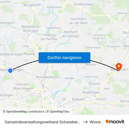 Gemeindeverwaltungsverband Schwieberdingen-Hemmingen to Winnenden map