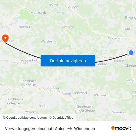 Verwaltungsgemeinschaft Aalen to Winnenden map