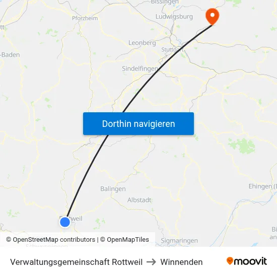 Verwaltungsgemeinschaft Rottweil to Winnenden map