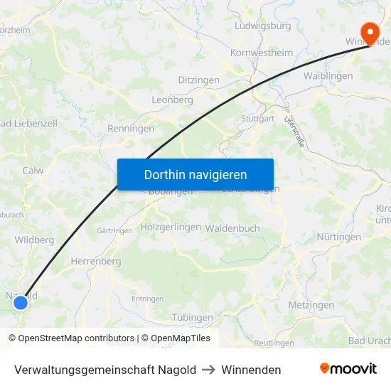 Verwaltungsgemeinschaft Nagold to Winnenden map