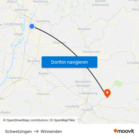 Schwetzingen to Winnenden map