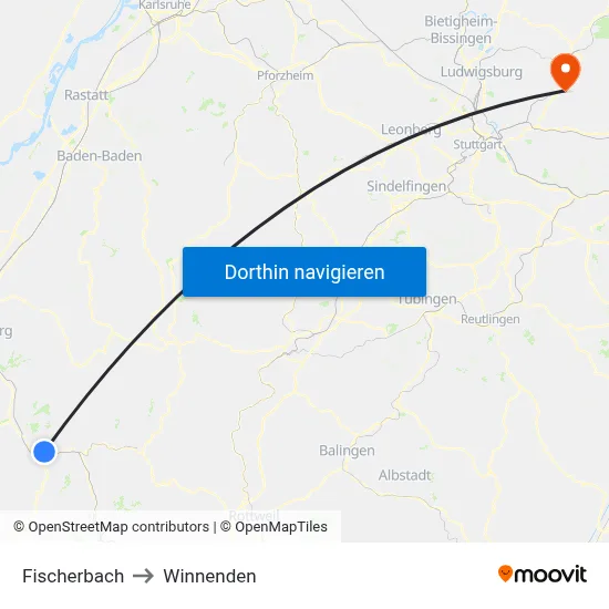 Fischerbach to Winnenden map
