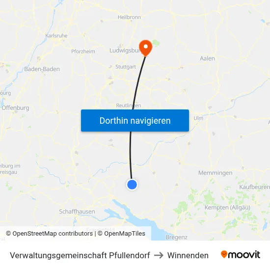 Verwaltungsgemeinschaft Pfullendorf to Winnenden map
