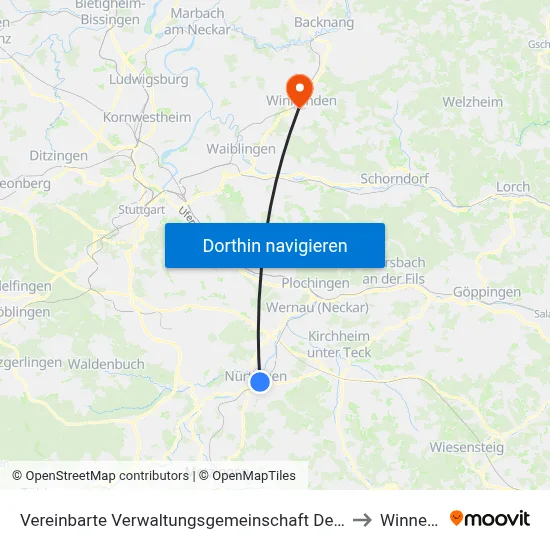 Vereinbarte Verwaltungsgemeinschaft Der Stadt Nürtingen to Winnenden map