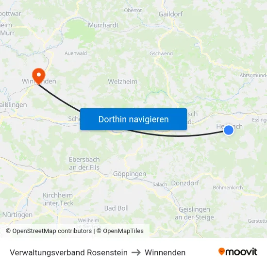 Verwaltungsverband Rosenstein to Winnenden map