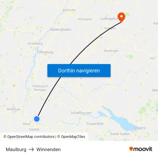 Maulburg to Winnenden map