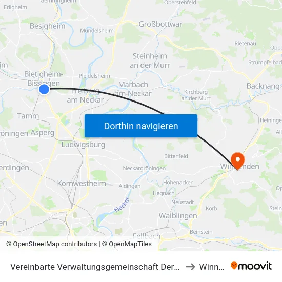 Vereinbarte Verwaltungsgemeinschaft Der Stadt Bietigheim-Bissingen to Winnenden map