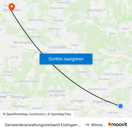 Gemeindeverwaltungsverband Eislingen-Ottenbach-Salach to Winnenden map