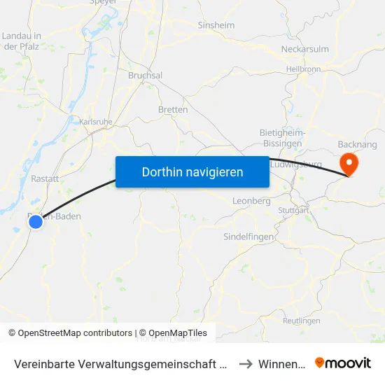 Vereinbarte Verwaltungsgemeinschaft Sinzheim to Winnenden map