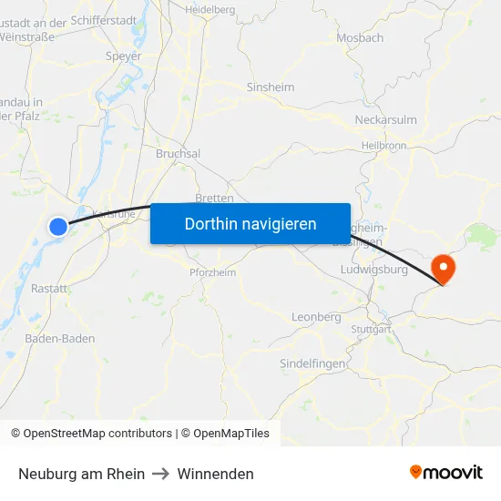 Neuburg am Rhein to Winnenden map