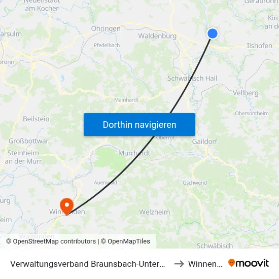 Verwaltungsverband Braunsbach-Untermünkheim to Winnenden map