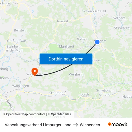 Verwaltungsverband Limpurger Land to Winnenden map
