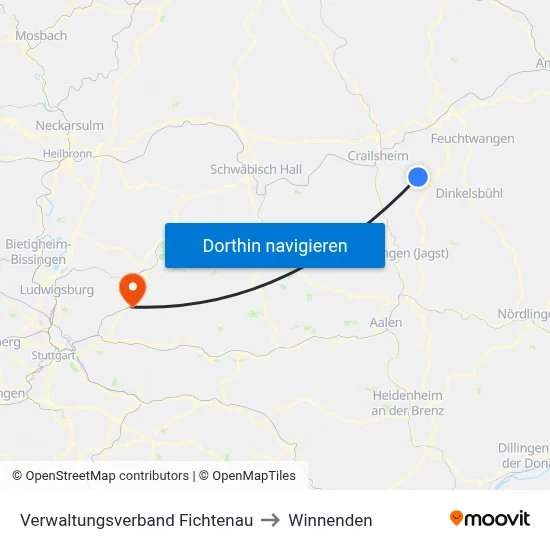 Verwaltungsverband Fichtenau to Winnenden map