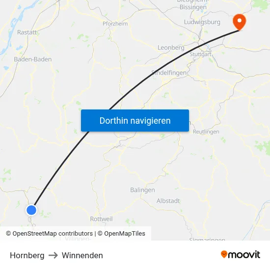 Hornberg to Winnenden map