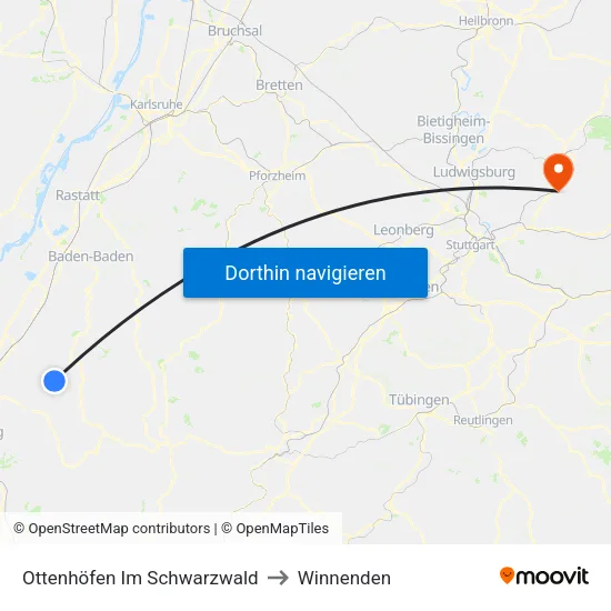 Ottenhöfen Im Schwarzwald to Winnenden map