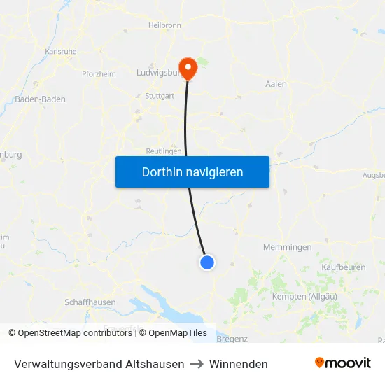 Verwaltungsverband Altshausen to Winnenden map
