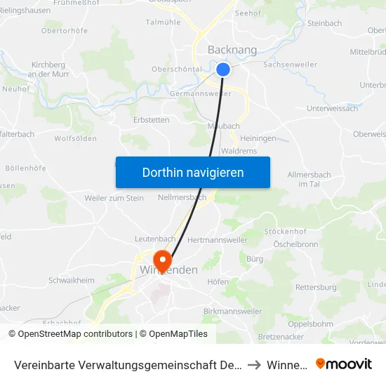 Vereinbarte Verwaltungsgemeinschaft Der Stadt Backnang to Winnenden map