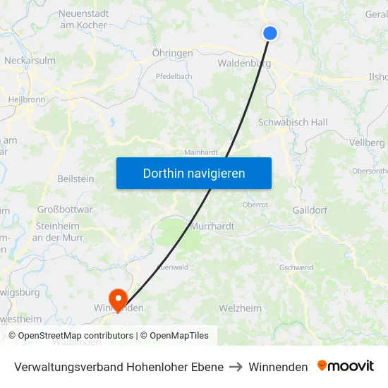 Verwaltungsverband Hohenloher Ebene to Winnenden map