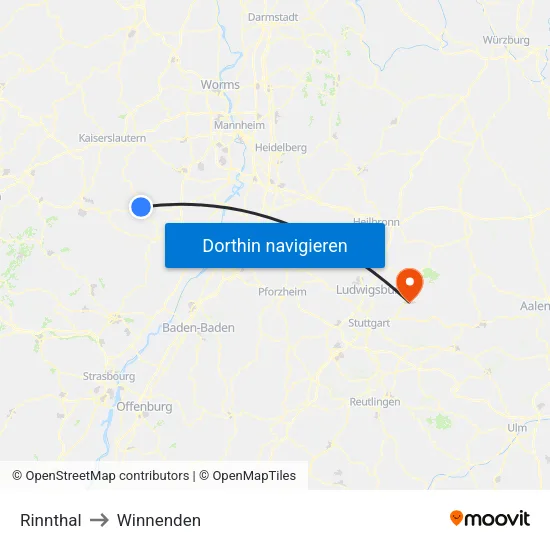 Rinnthal to Winnenden map