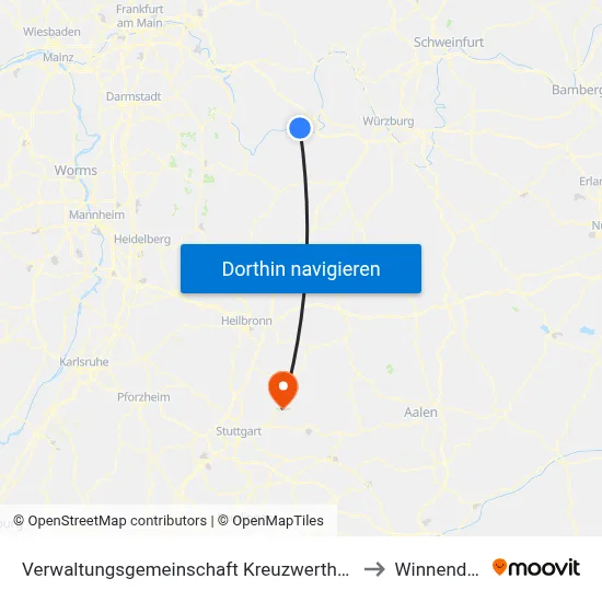 Verwaltungsgemeinschaft Kreuzwertheim to Winnenden map