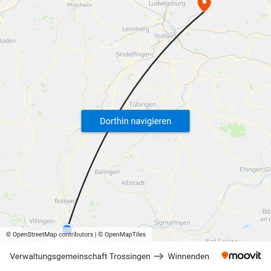 Verwaltungsgemeinschaft Trossingen to Winnenden map