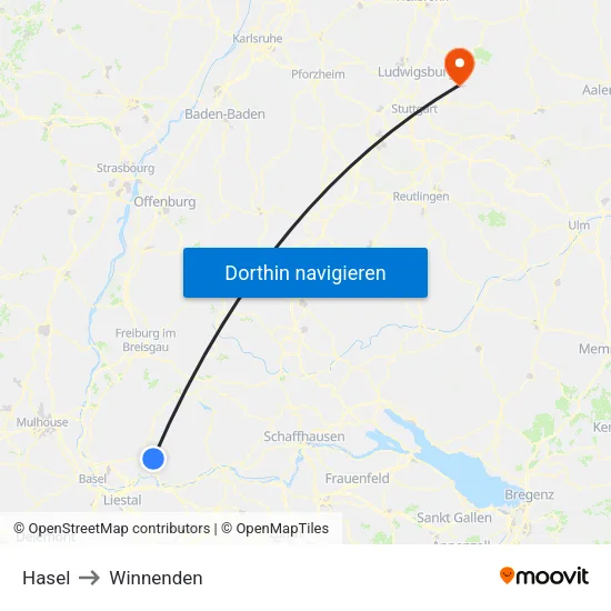 Hasel to Winnenden map