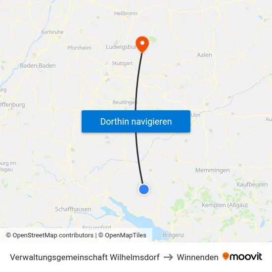 Verwaltungsgemeinschaft Wilhelmsdorf to Winnenden map