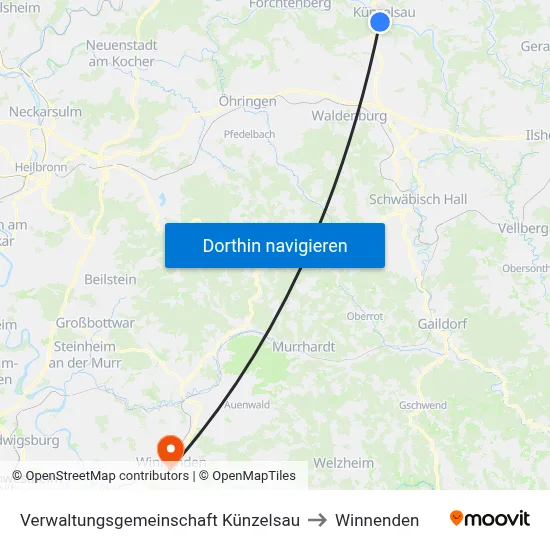 Verwaltungsgemeinschaft Künzelsau to Winnenden map