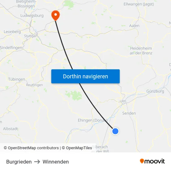 Burgrieden to Winnenden map