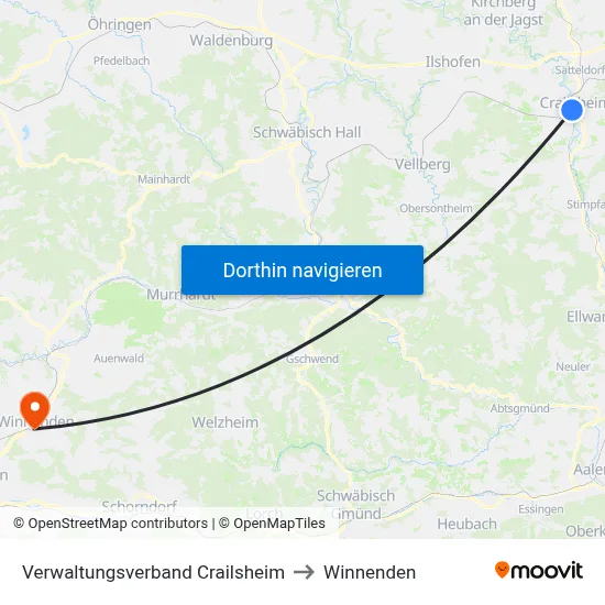 Verwaltungsverband Crailsheim to Winnenden map