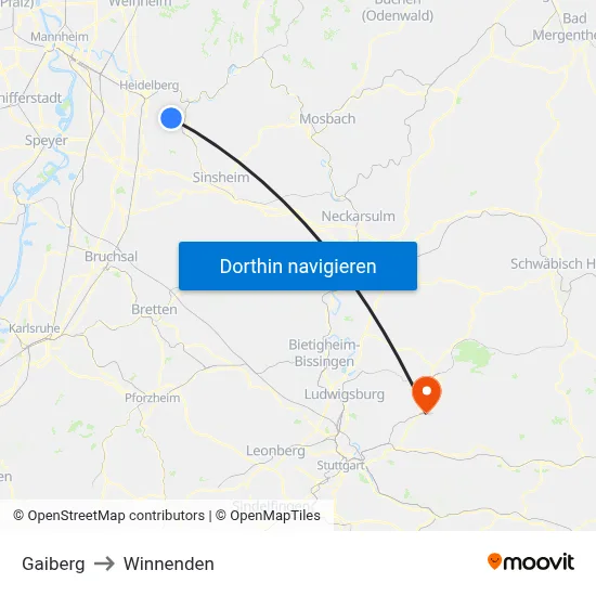 Gaiberg to Winnenden map