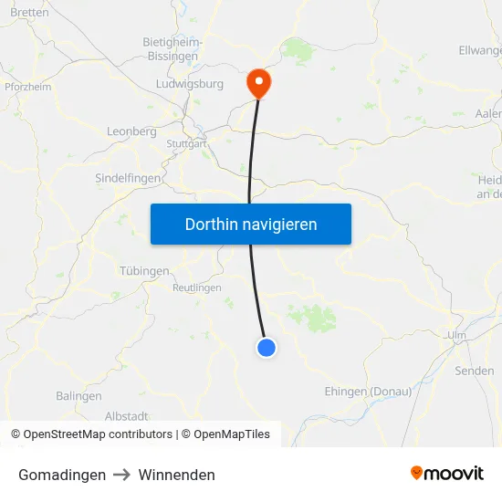 Gomadingen to Winnenden map