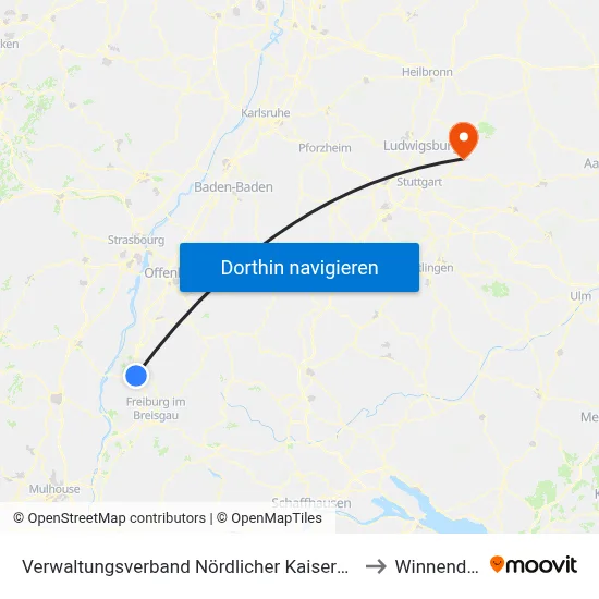 Verwaltungsverband Nördlicher Kaiserstuhl to Winnenden map