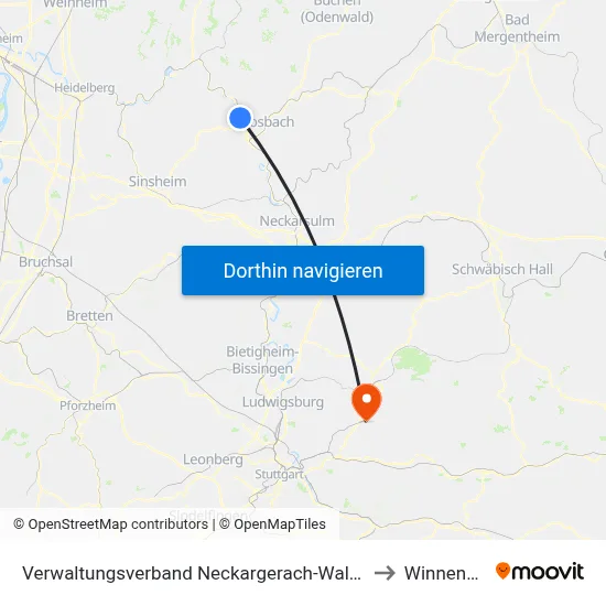 Verwaltungsverband Neckargerach-Waldbrunn to Winnenden map