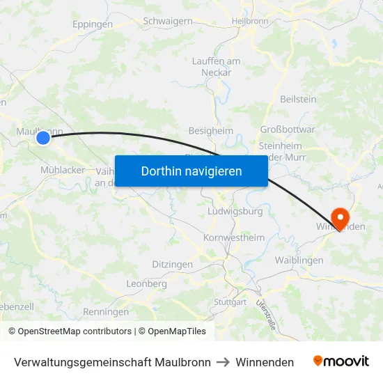 Verwaltungsgemeinschaft Maulbronn to Winnenden map