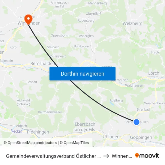 Gemeindeverwaltungsverband Östlicher Schurwald to Winnenden map