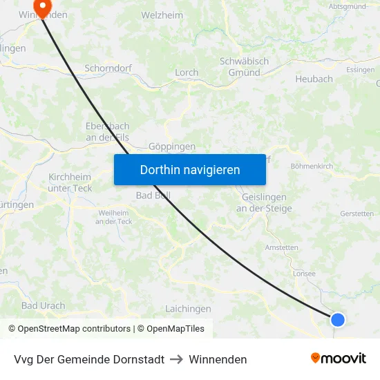 Vvg Der Gemeinde Dornstadt to Winnenden map
