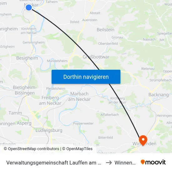 Verwaltungsgemeinschaft Lauffen am Neckar to Winnenden map