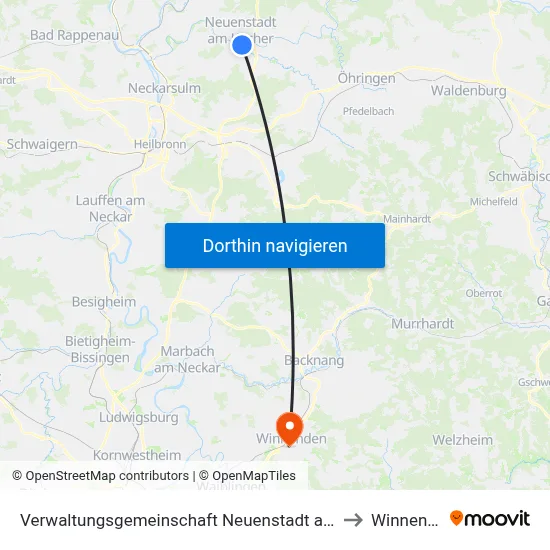 Verwaltungsgemeinschaft Neuenstadt am Kocher to Winnenden map