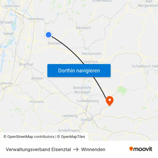 Verwaltungsverband Elsenztal to Winnenden map